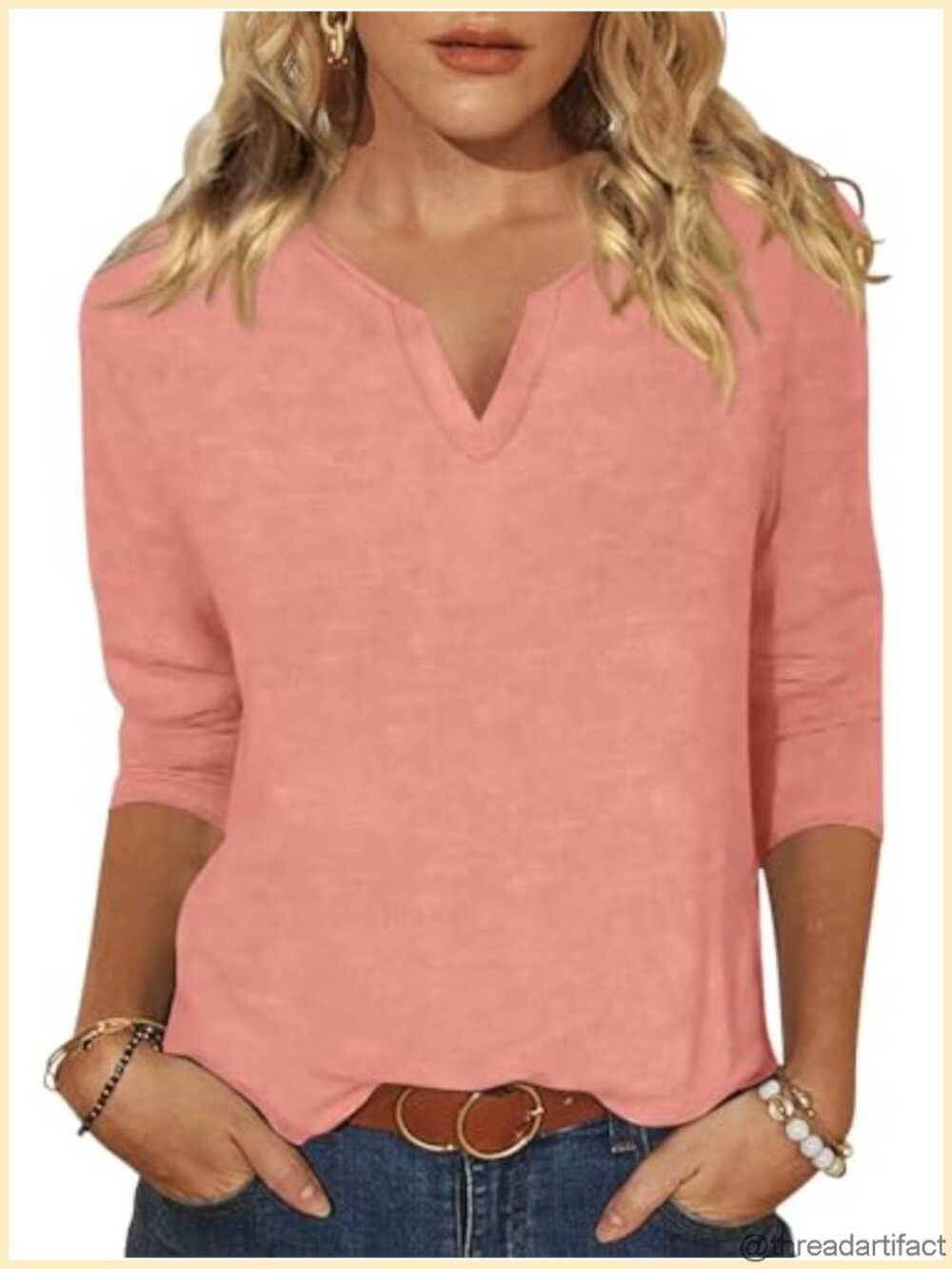 Womens 3/4 Sleeve V Neck T Shirts Summer Casual Loose Tops